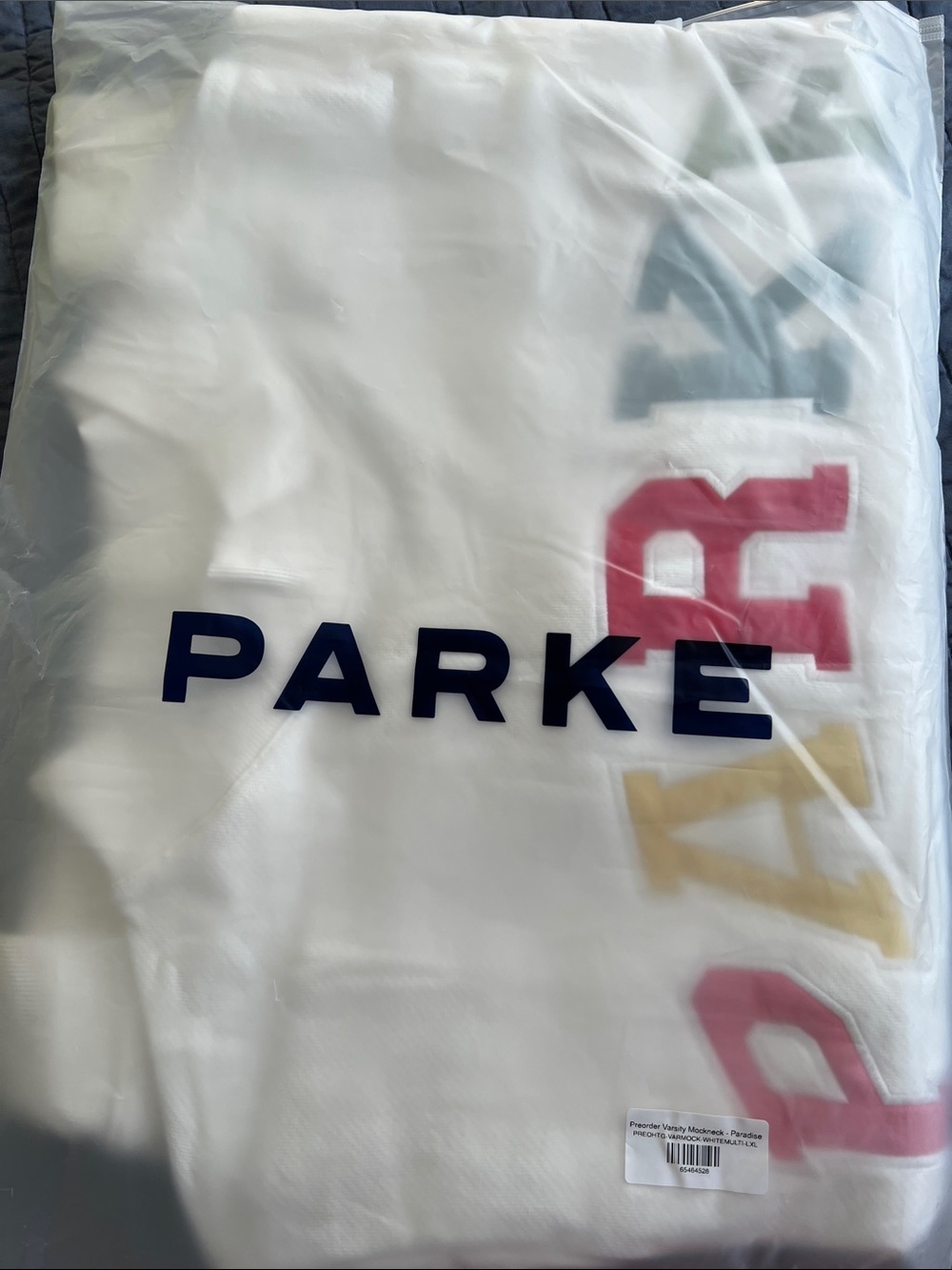 PARKE Paradise Multicolor Varsity Heritage Mockneck Size L/XL New In Bag NWT - Picture 3 of 10